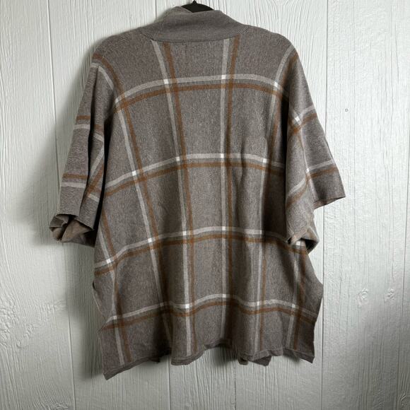 Max Studio Womens Poncho Cape Mock Neck Window Pane Plaid One Size Knit Pullover - Picture 3 of 8